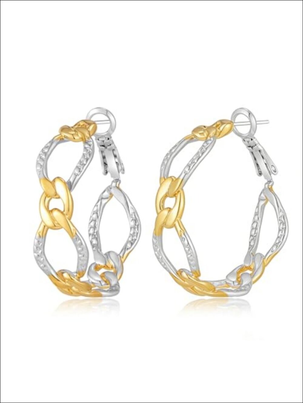 14K Gold Plated Two Tone Hoop Earrings 30mm Lightweight Mixed Metal